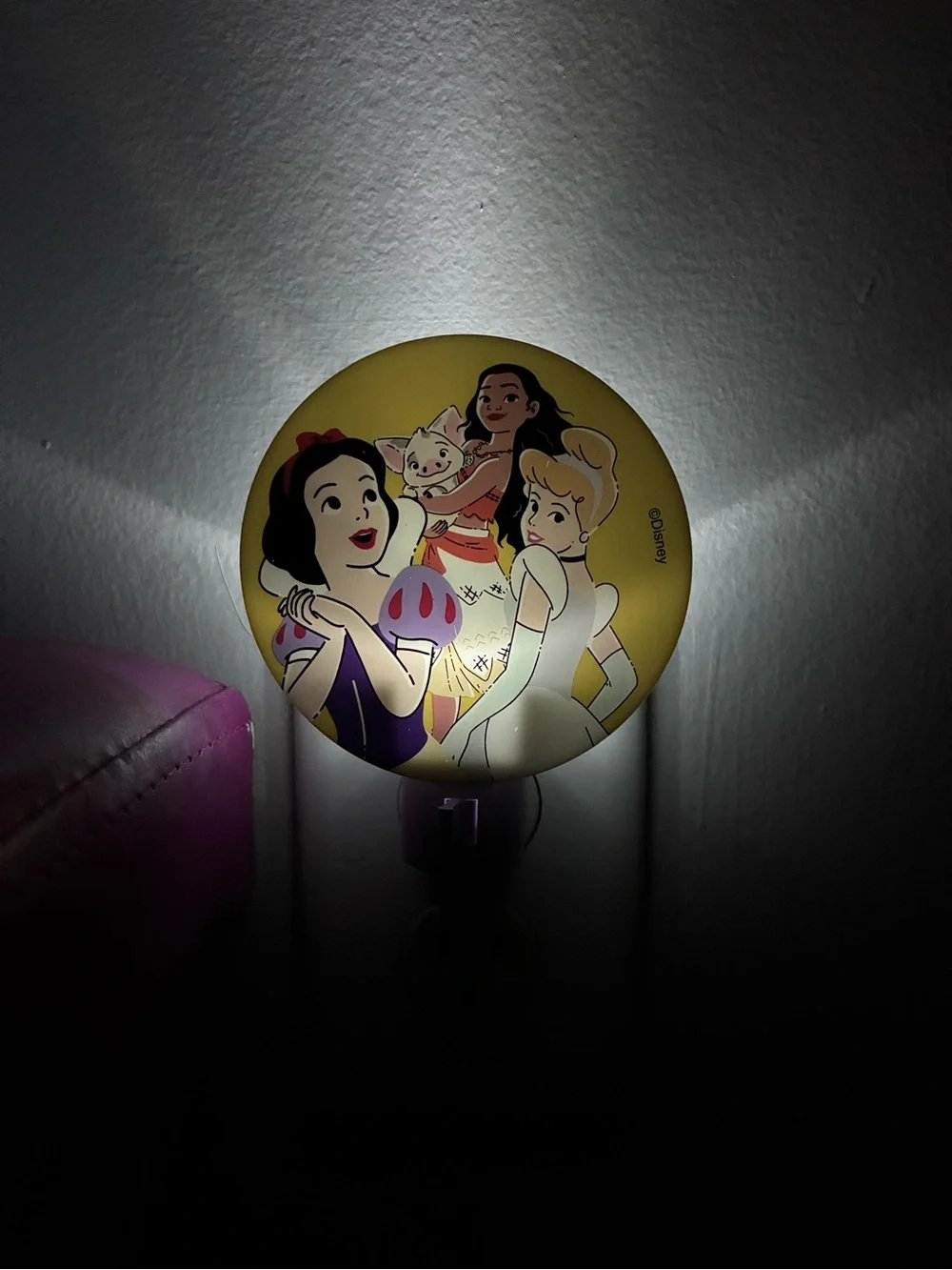 Disney Princess Nightlight 2 Prong Wall Plug In w/ Switch Low Light Rotary Shade